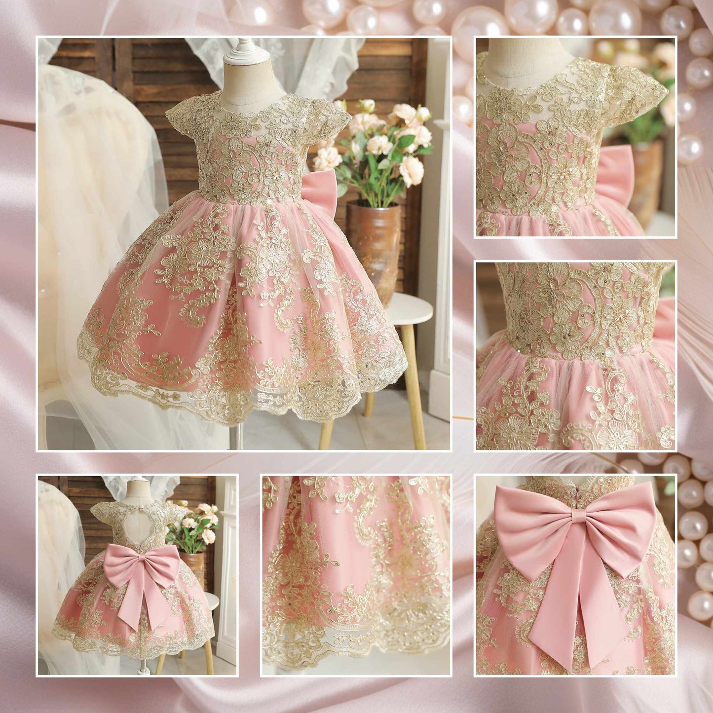 Baby Girl Embroidery Floral Big Bow Wedding Formal