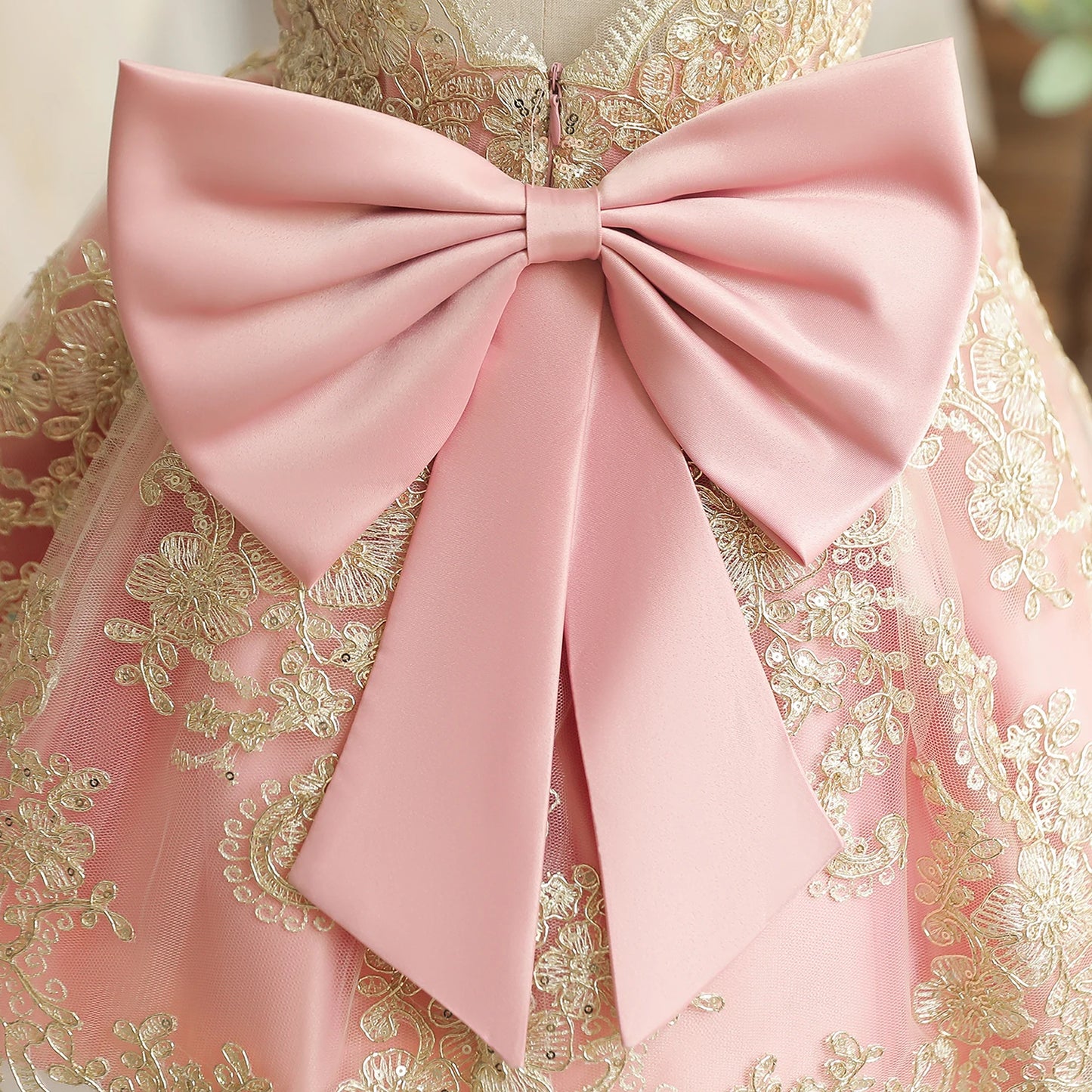 Baby Girl Embroidery Floral Big Bow Wedding Formal