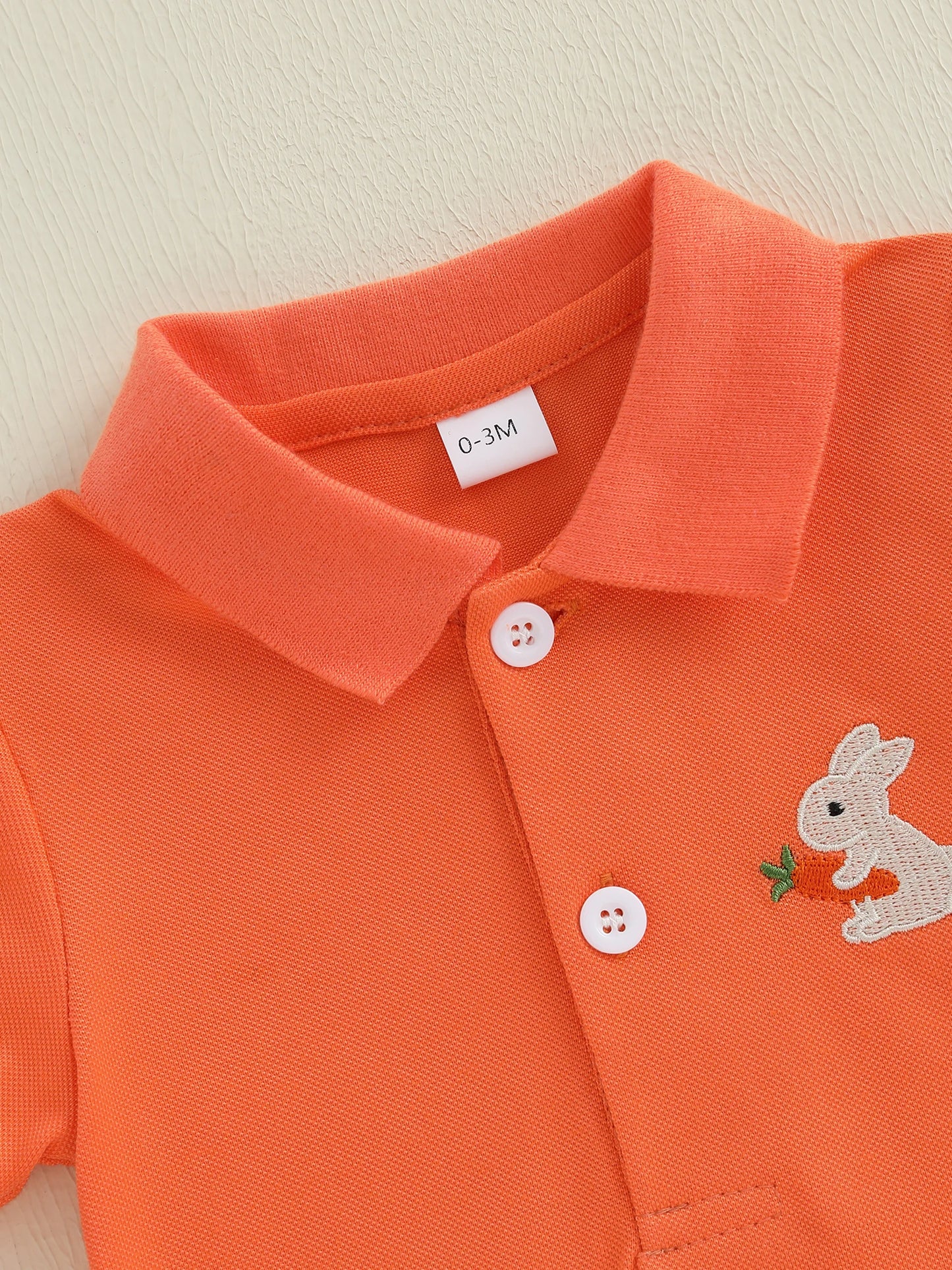 Baby Boys Easter Romper Short Sleeve Lapel Collar Rabbit Embroidery Jumpsuit Newborn Playsuit
