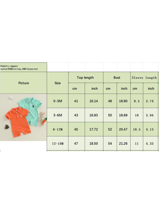 Baby Boys Easter Romper Short Sleeve Lapel Collar Rabbit Embroidery Jumpsuit Newborn Playsuit