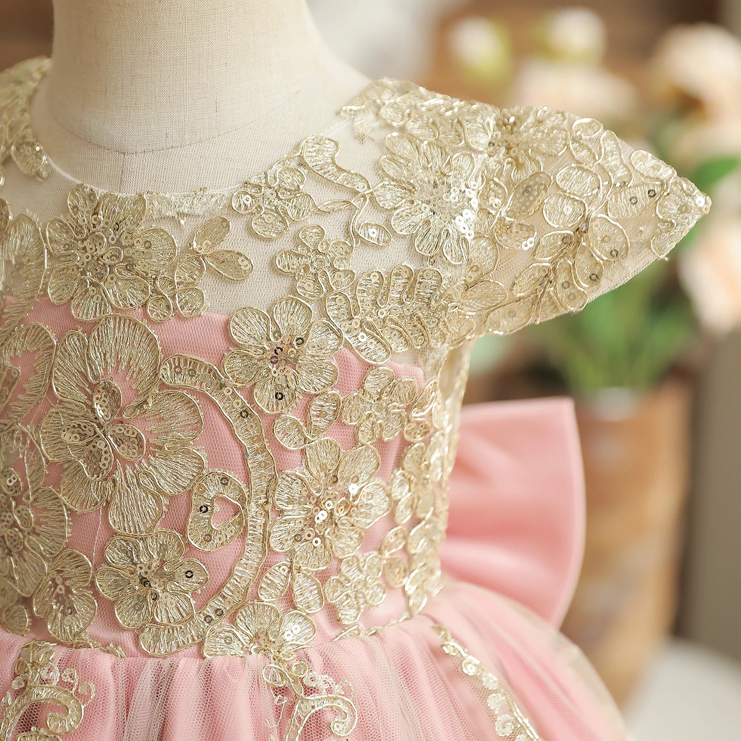 Baby Girl Embroidery Floral Big Bow Wedding Formal
