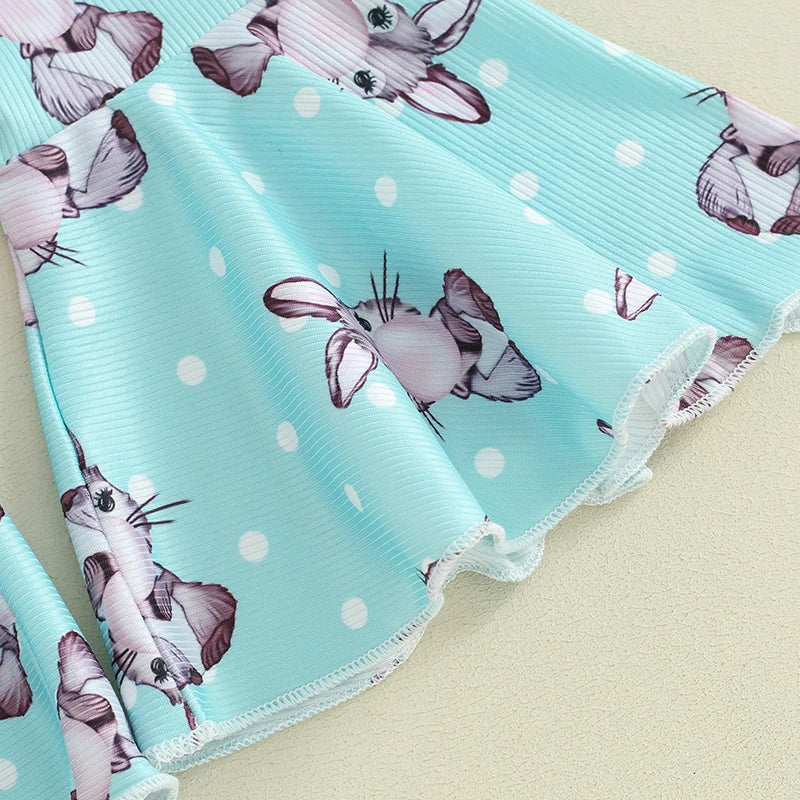 Baby Girls Easter Outfit Bunny Print Short Sleeve T-shirt with Flare Pants Headband Clothing Set