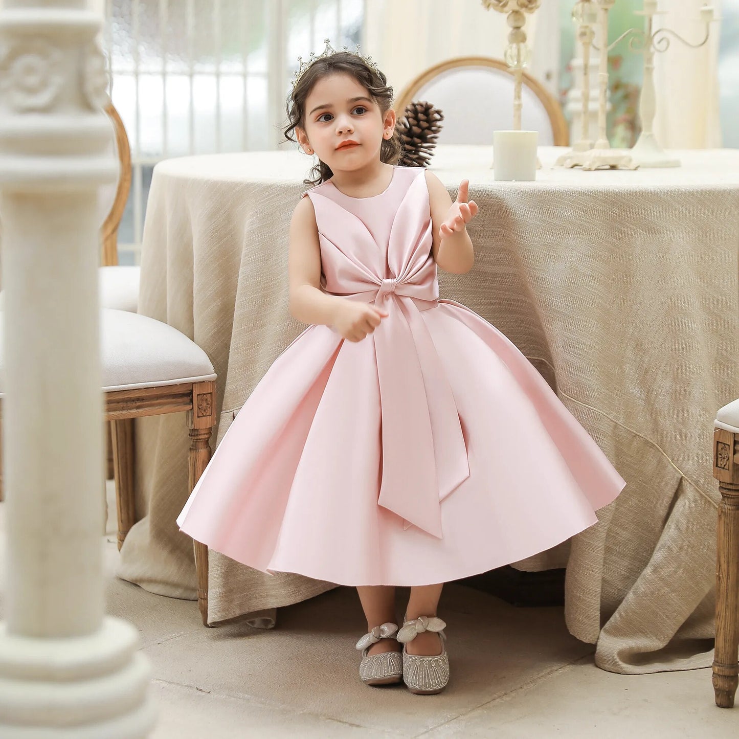Baby Childrens Christmas Party Princess Dress for Girls Children Big Bow Wedding Kids Dress for Girls Birthday New Years Ball Gown