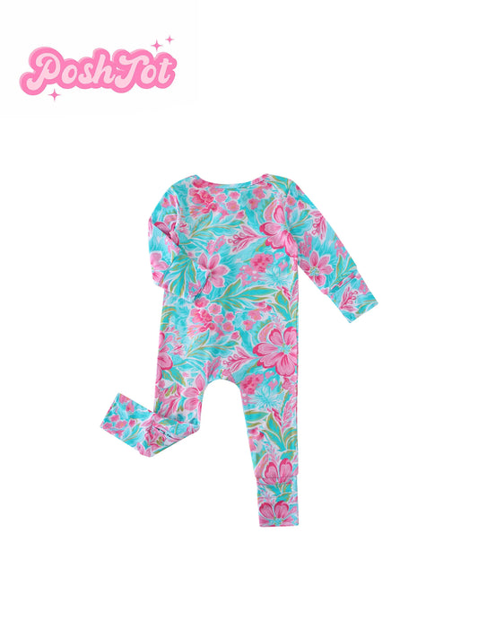 POSHTOT birchapple flower print bamboo fiber baby long sleeve. Baby pajamas two-way zipper 0-2 years romper.