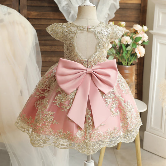 Baby Girl Embroidery Floral Big Bow Wedding Formal