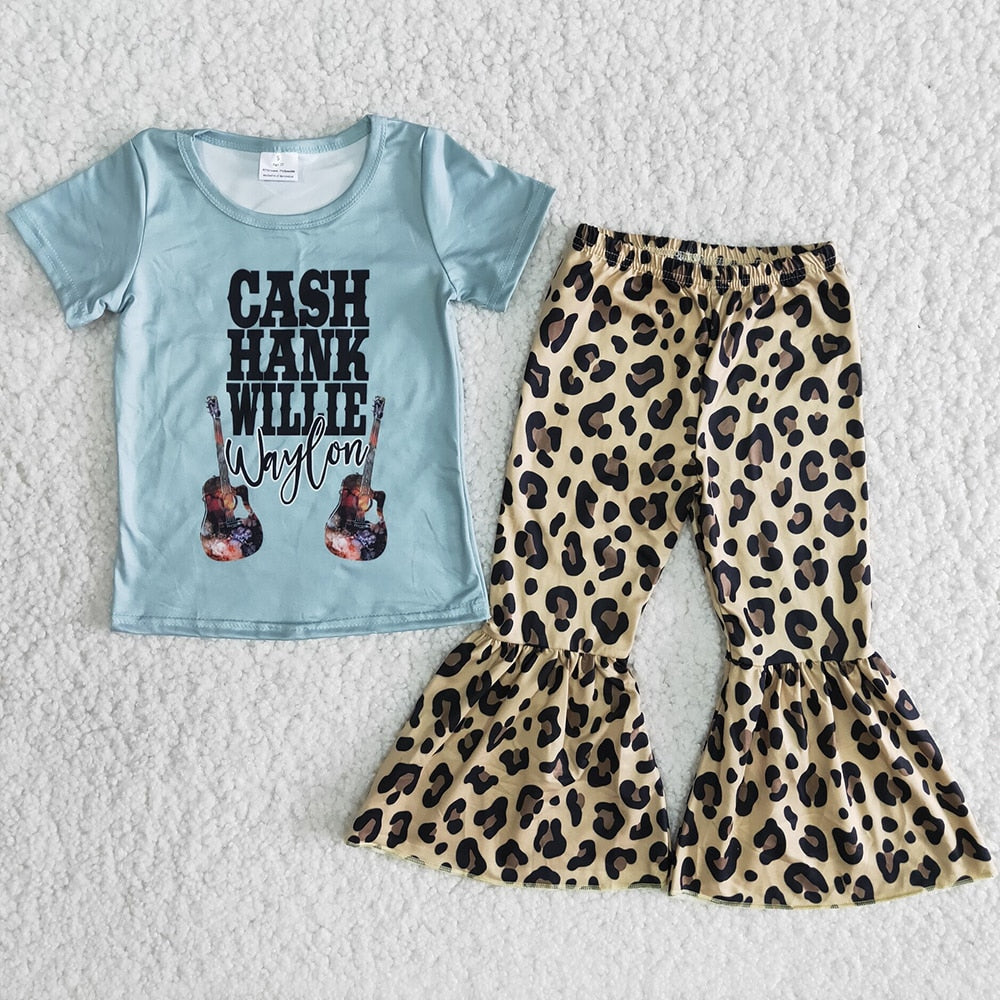 Baby Girls Designer Clothes Kids Fall Girls Short Sleeve Bell Bottom Outfits Toddler Girl Clothes Set
