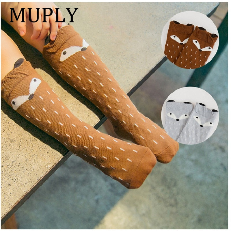 1 Pair Unisex Lovely Cute Cartoon Fox Kids baby Socks Knee