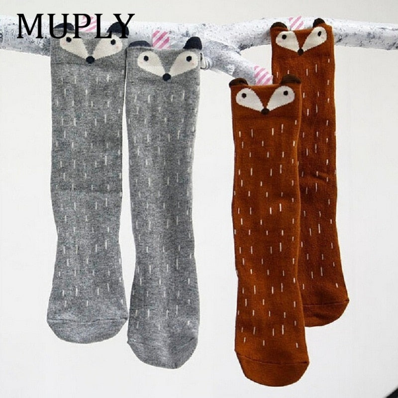 1 Pair Unisex Lovely Cute Cartoon Fox Kids baby Socks Knee