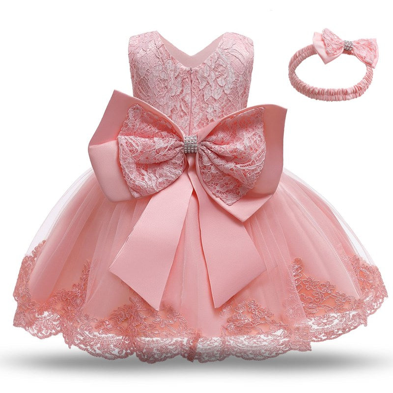 12 Month Cute Baby Lace Floral Big Bow Princess Dress Infant