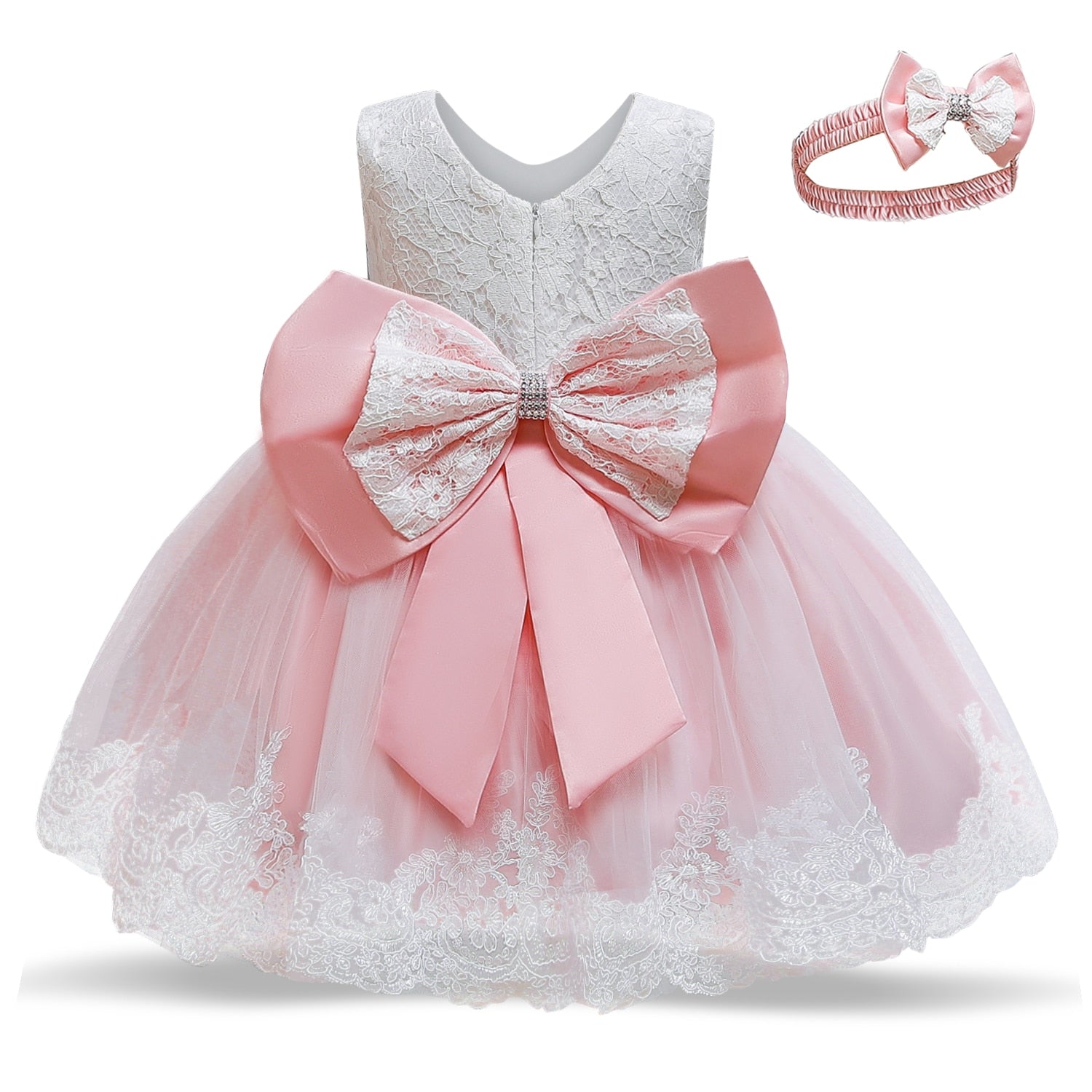 12 Month Cute Baby Lace Floral Big Bow Princess Dress Infant