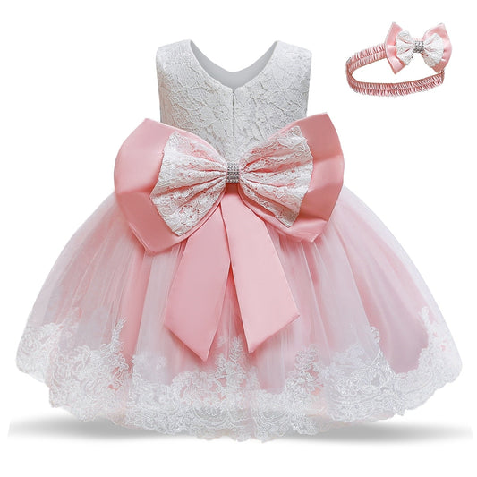 12 Month Cute Baby Lace Floral Big Bow Princess Dress Infant