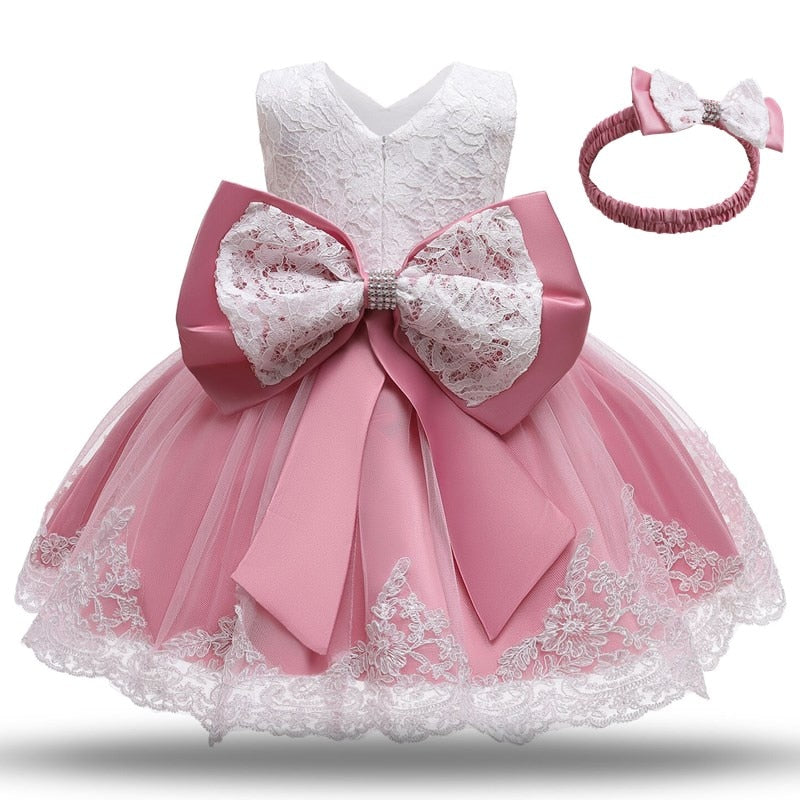 12 Month Cute Baby Lace Floral Big Bow Princess Dress Infant