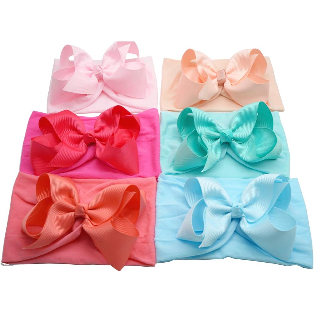 20 Colors Baby Nylon Knotted Headbands Girls Big 4.5 Inches