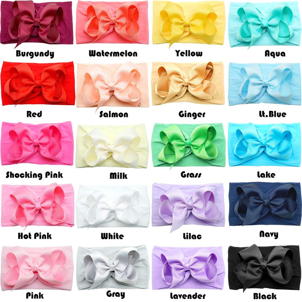 20 Colors Baby Nylon Knotted Headbands Girls Big 4.5 Inches