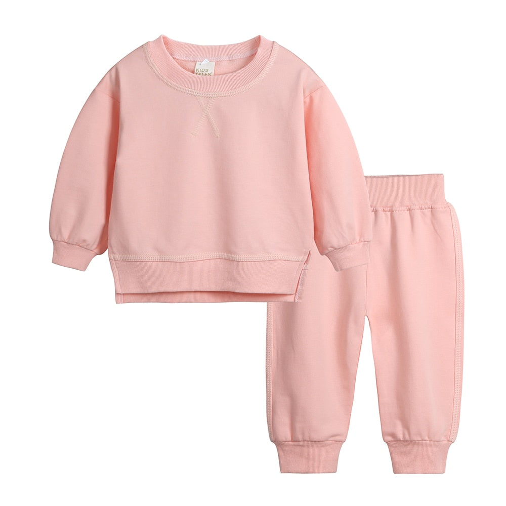 2pcs Kids 1-7Y Boys Girls Clothes Set Toddler Baby Solid