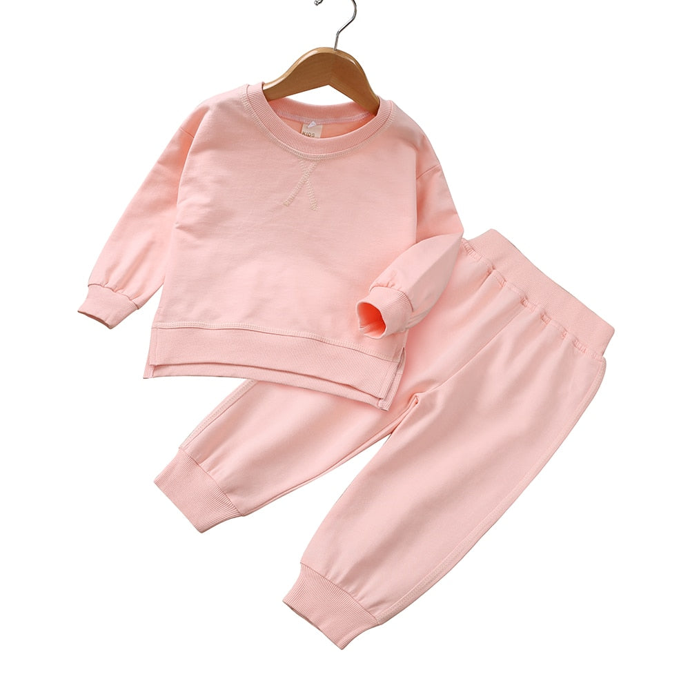 2pcs Kids 1-7Y Boys Girls Clothes Set Toddler Baby Solid