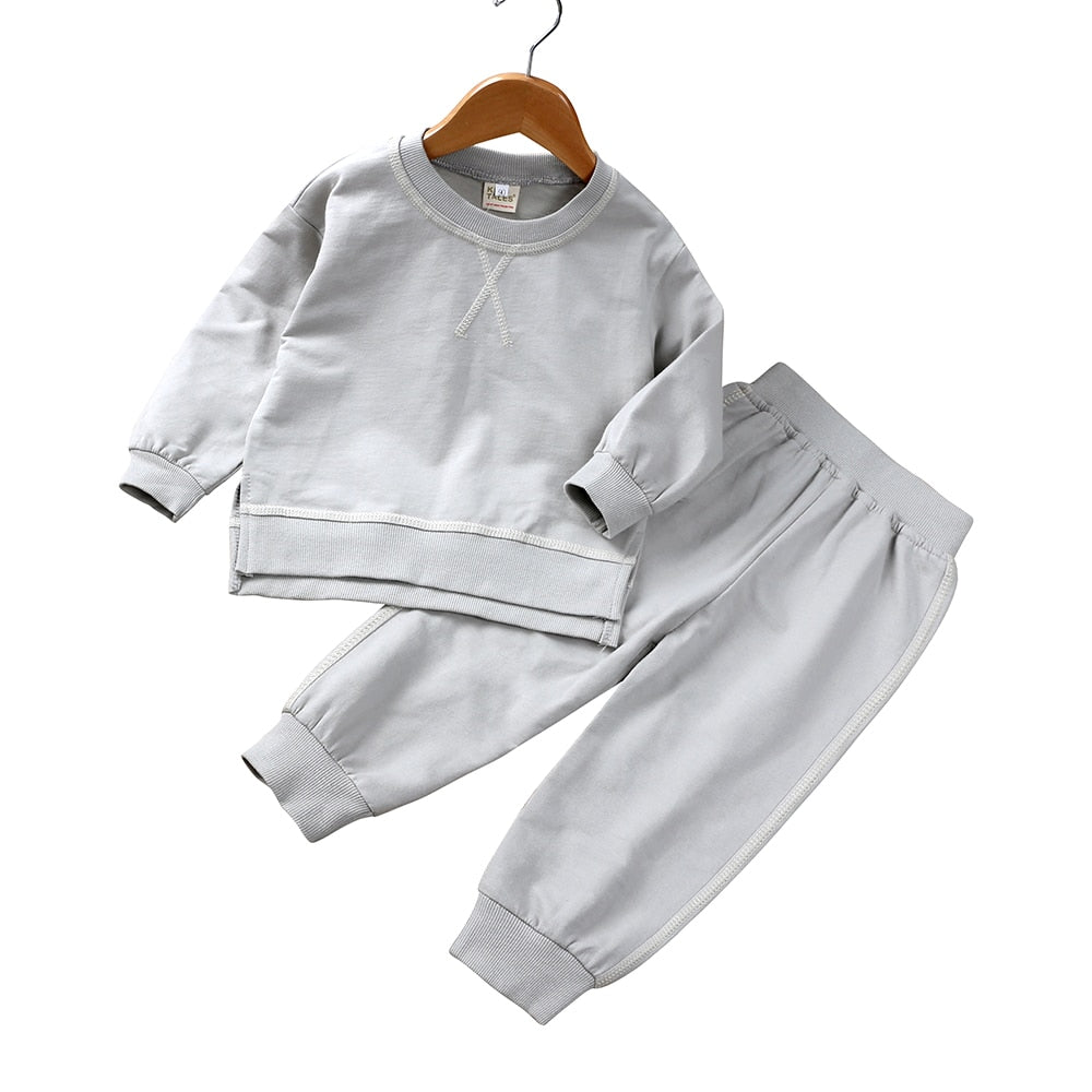 2pcs Kids 1-7Y Boys Girls Clothes Set Toddler Baby Solid