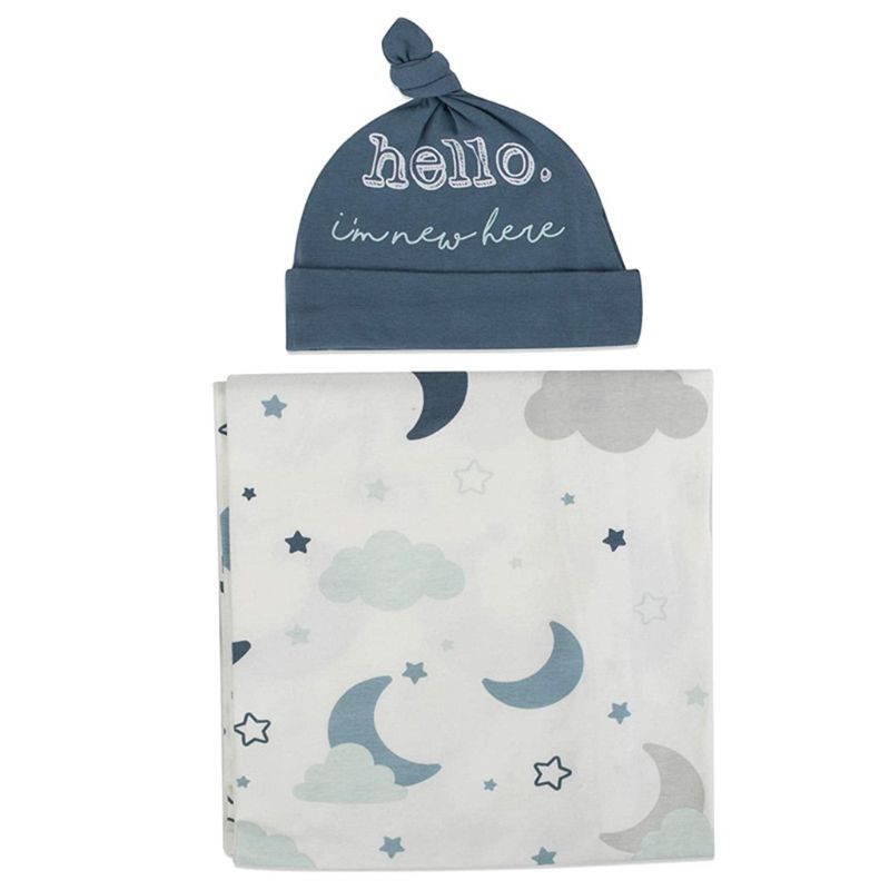 2Pcs Newborn Baby Printing Receiving Blanket Hat Set Infants