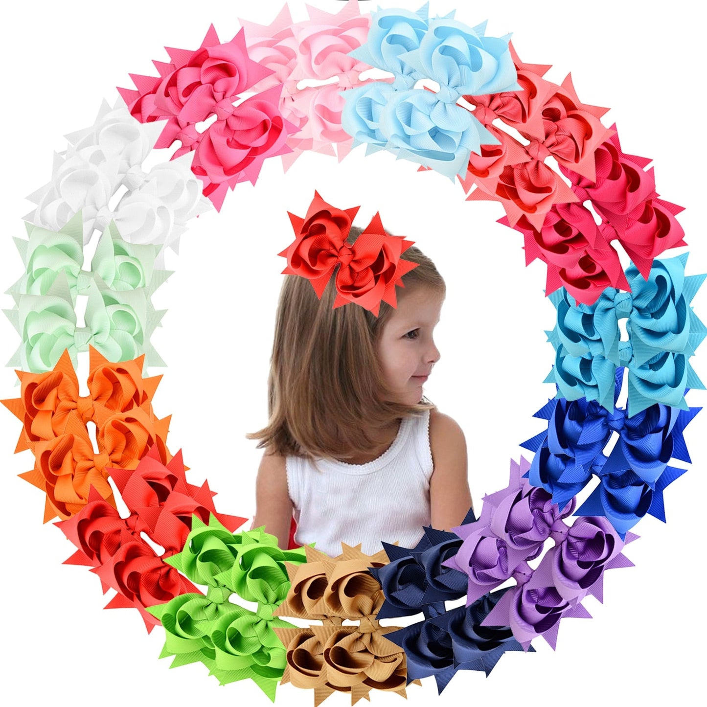 30Pcs/15 Color Girls Hair Bows Clips Large Big Grosgrain