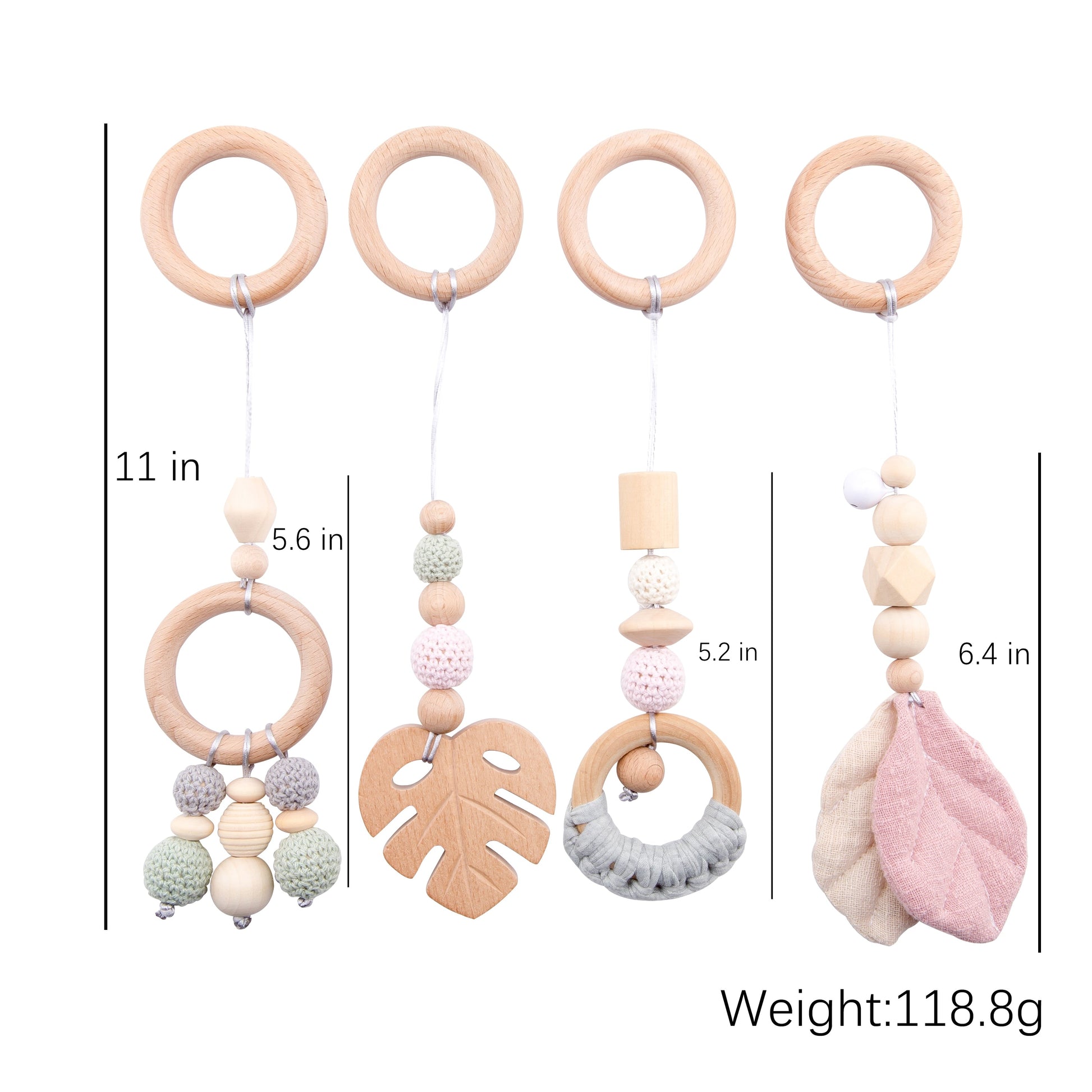 4pcs Baby Wooden Pendant Sensory Ring-Pull Beech Ring Wooden