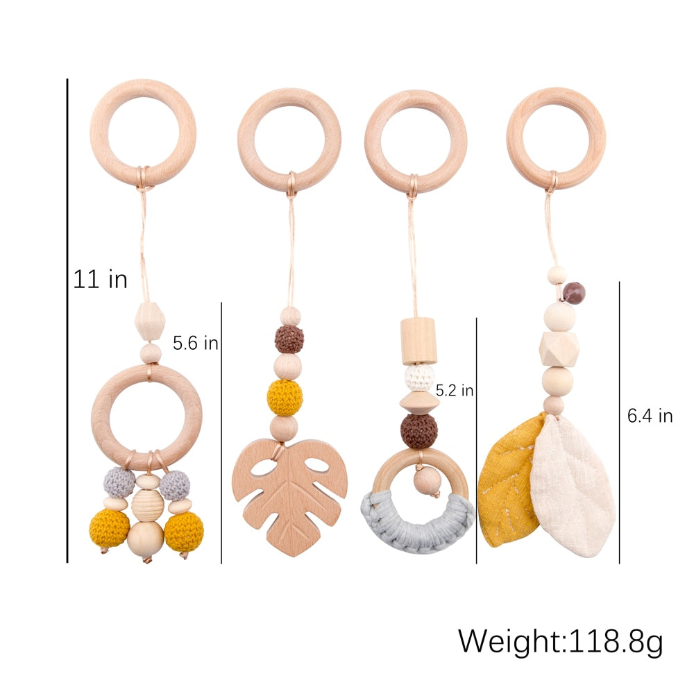 4pcs Baby Wooden Pendant Sensory Ring-Pull Beech Ring Wooden