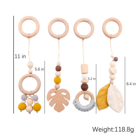 4pcs Baby Wooden Pendant Sensory Ring-Pull Beech Ring Wooden