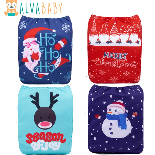 Christmas Baby Cloth Diaper Fashion Baby Cloth Nappy Reusable with 1pc Microfiber Insert