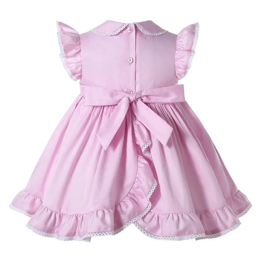 Summer Pink Hand Smocked Baby Born Toddler Girls 2 Pieces Dresses Clothes Set