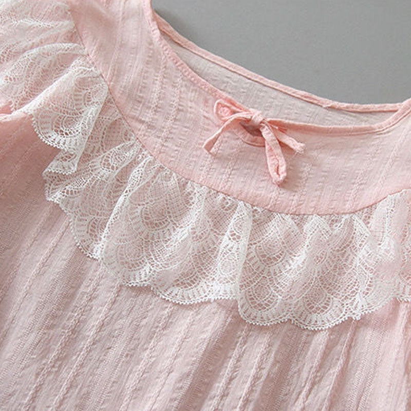 Cotton Linen Breathable Baby Girl Pajamas Lace Princess Style Tops Pant Set Children Two-Piece Set Infant Long Sleeved Sleepwear