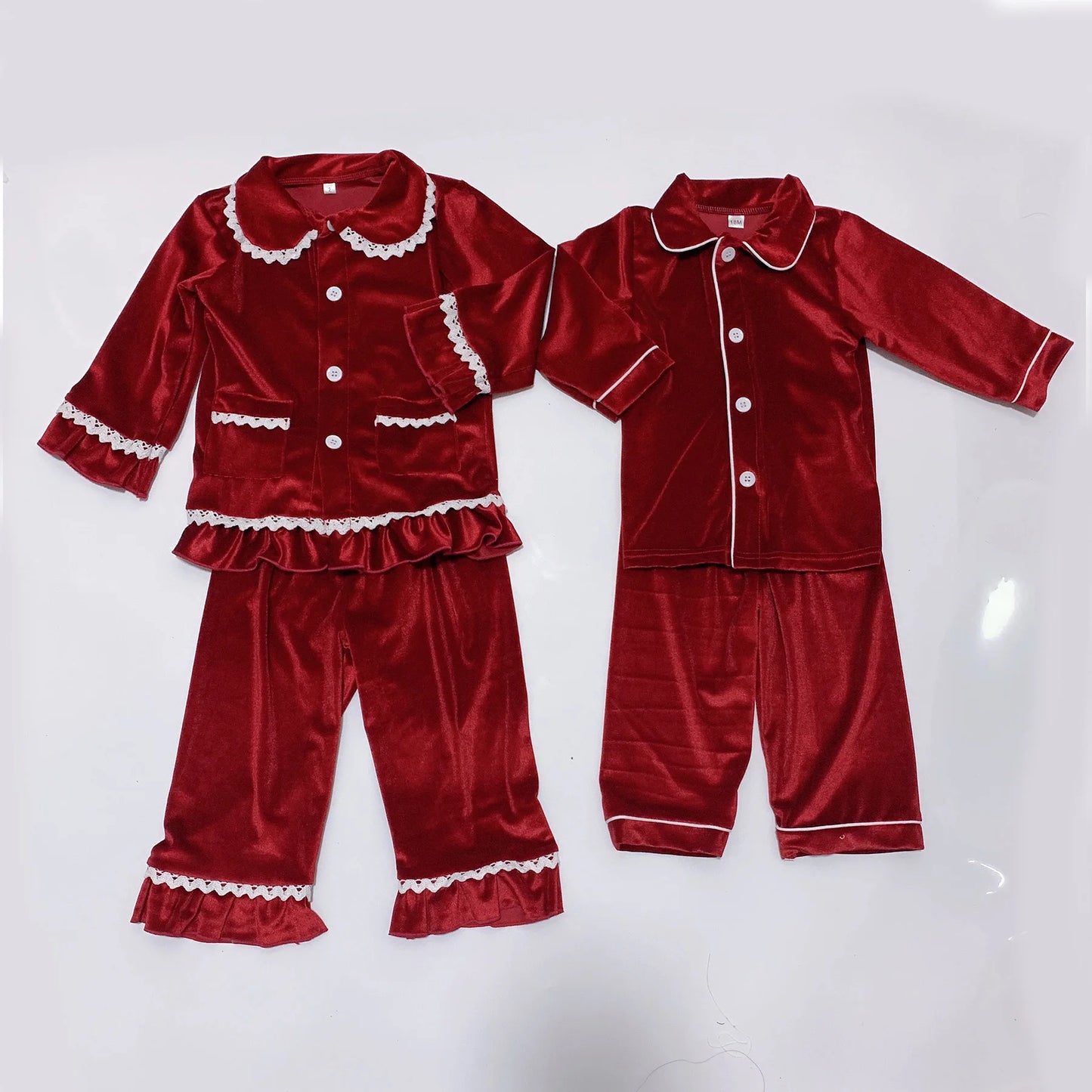 2023 Winter Sleepwear Family Christmas Matching Pajamas Set Red Velvet Pyjamas Kids Clothes Girls Boys Women Baby Childrens PJS