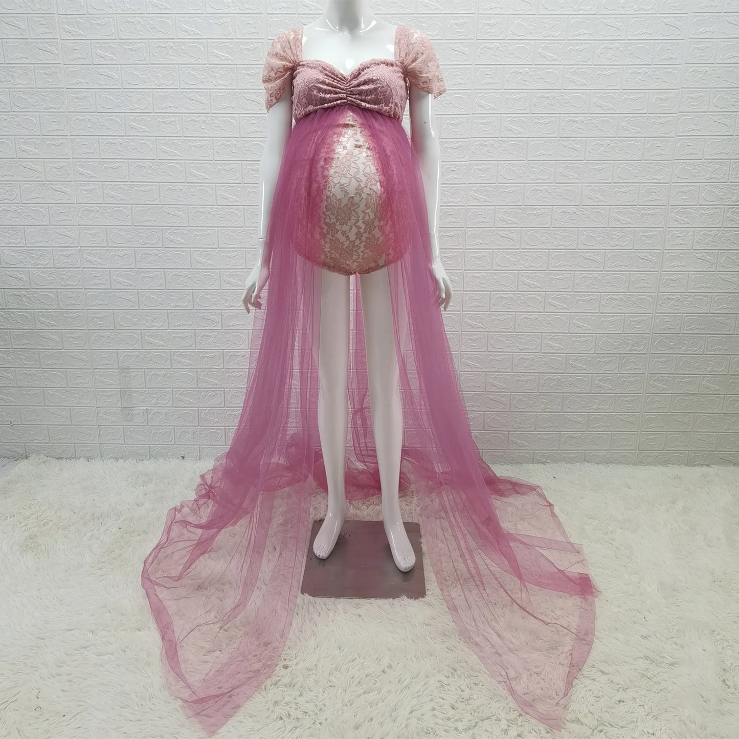 Maternity Photography Tulle Dresses Bodysuit Outfit Pregnant Woman Photo Shoot Bodysuit with Tulle Dress