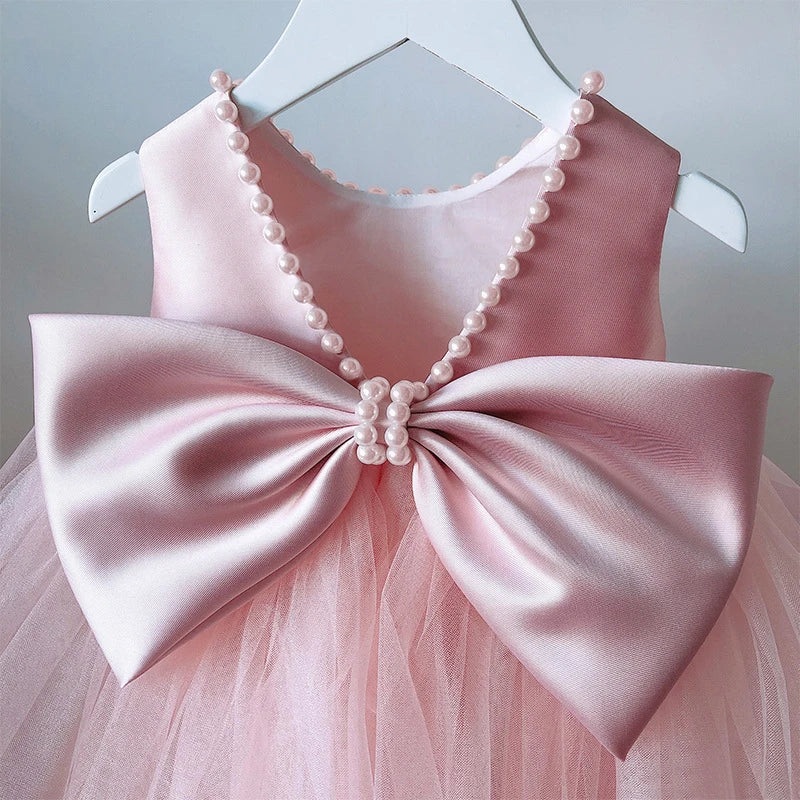 Toddler Baby Girl 1st Birthday Dress Backless Big Bow (PINK SHADE MAY VARY)