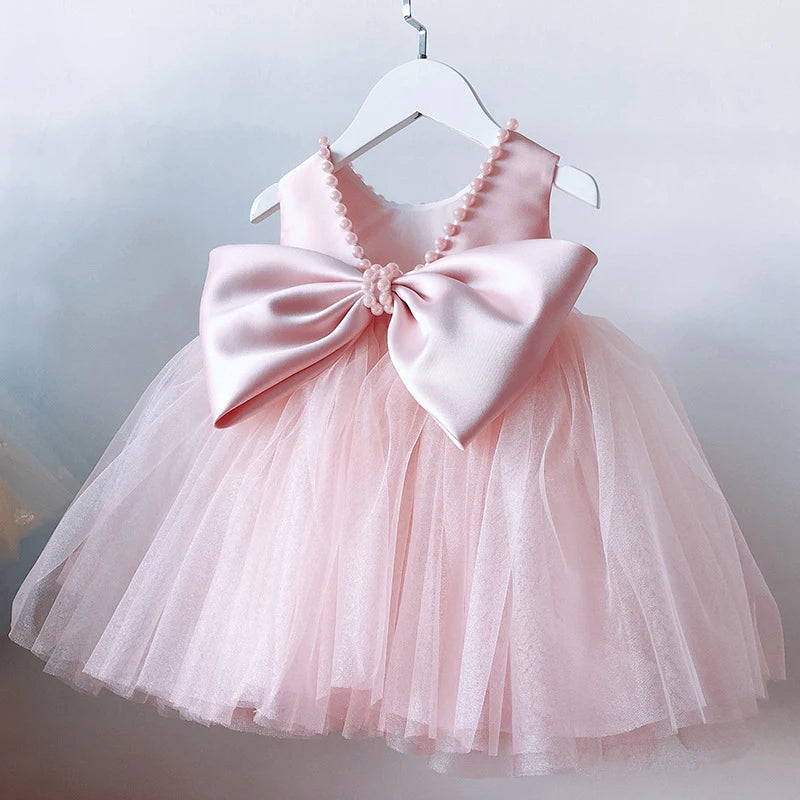 Toddler Baby Girl 1st Birthday Dress Backless Big Bow (PINK SHADE MAY VARY)