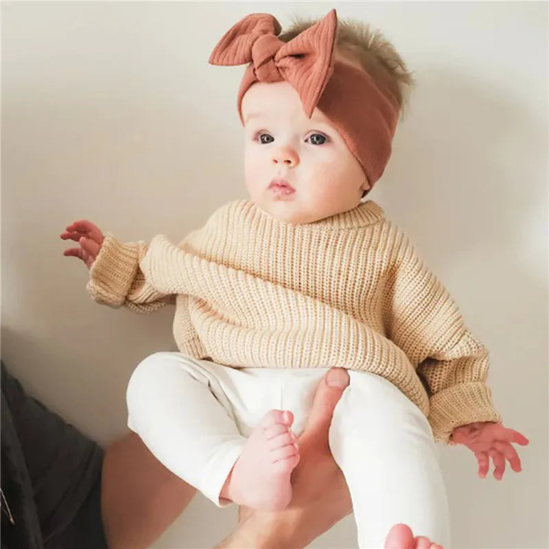 Newborn Baby Girl Boy Knitted Long Sleeve Autumn Winter Sweater Solid Loose Pullover Casual Tops Kids Clothes 3M-5Y