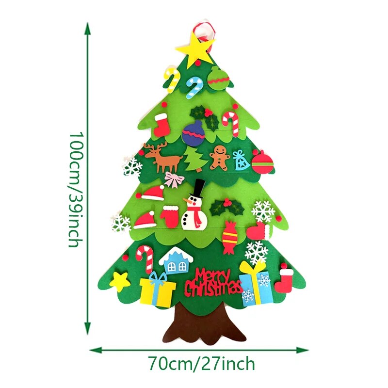 Home Decoration DIY Felt Christmas Tree Wall Hanging Artificial Xmas Tree with Santa Claus Snowflakes Ornament New Year Kid Gift