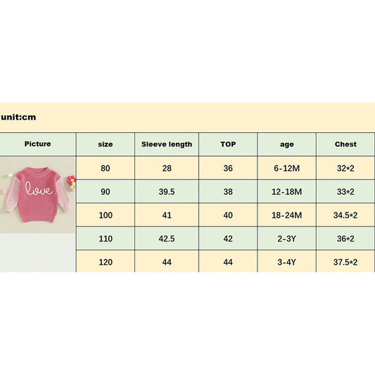 0-4Y Toddler Kids Girls Valentines Day Sweater Knitted Embroidery Warm Long Sleeve Pullover Knitwear