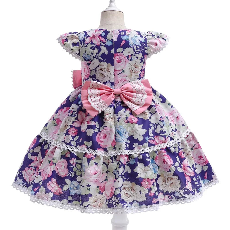 Girls Boutique Dress Baby Birthday Party Dresses Kids Lace Bow Embroidery Gown Clothing 1-5