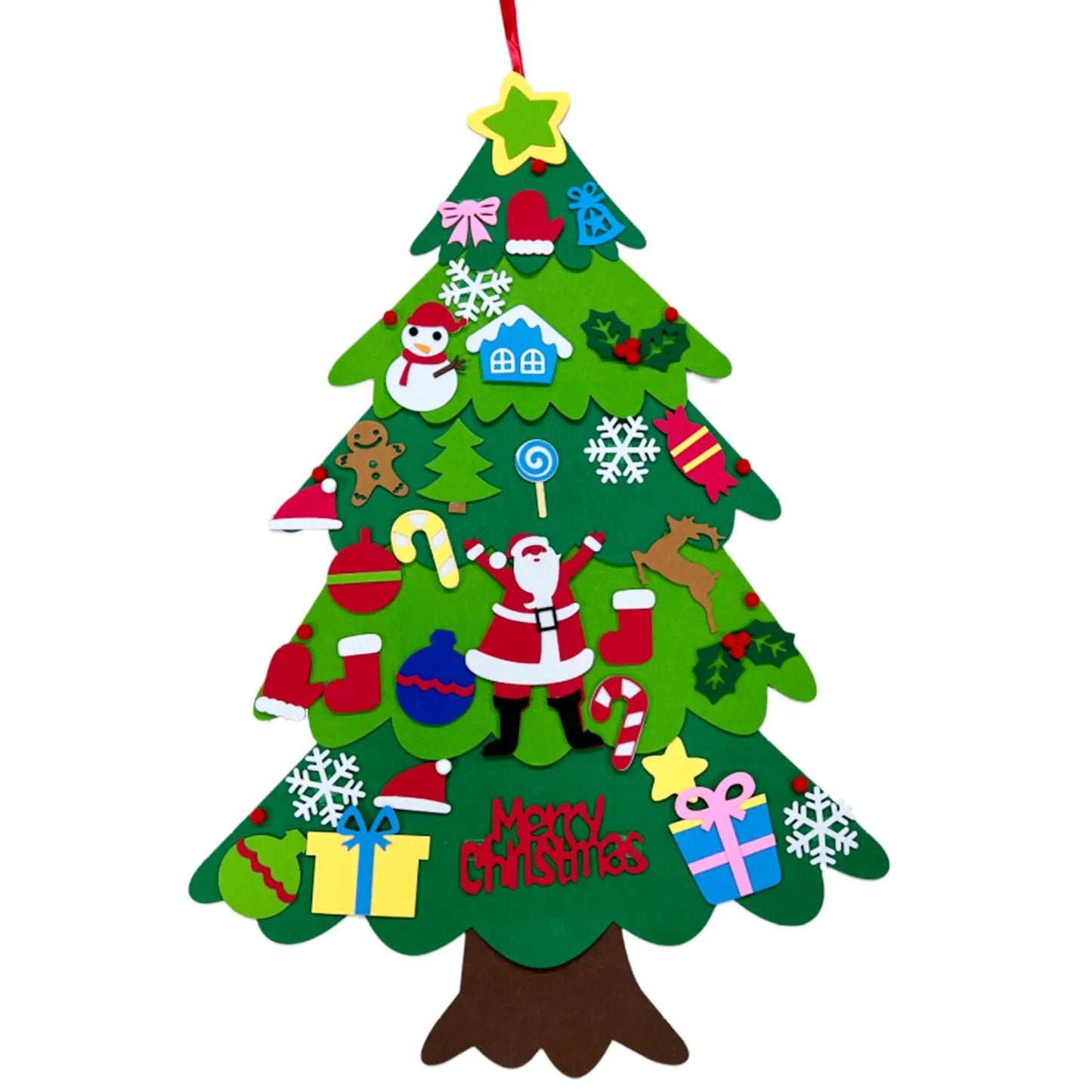 Home Decoration DIY Felt Christmas Tree Wall Hanging Artificial Xmas Tree with Santa Claus Snowflakes Ornament New Year Kid Gift