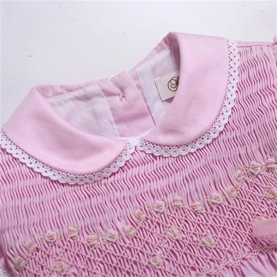 Summer Pink Hand Smocked Baby Born Toddler Girls 2 Pieces Dresses Clothes Set