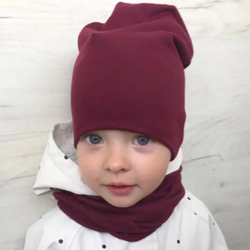 Cotton Baby Hat Street Dance Hip Hop Cap Spring Autumn Toddler Hat Scarf for Boys Girls Knit Beanie Cap Solid Color Kids Hat