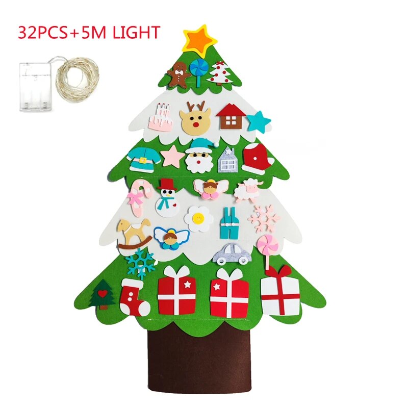 Home Decoration DIY Felt Christmas Tree Wall Hanging Artificial Xmas Tree with Santa Claus Snowflakes Ornament New Year Kid Gift