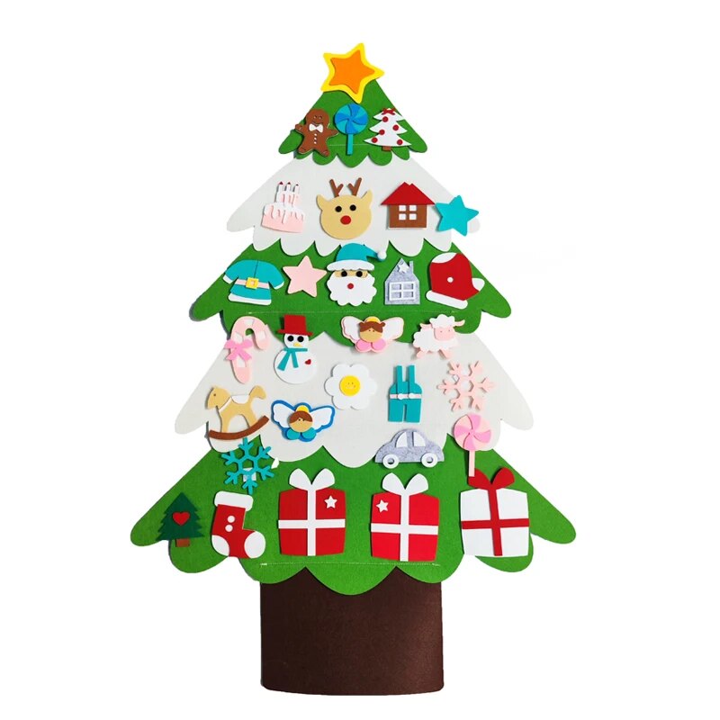 Home Decoration DIY Felt Christmas Tree Wall Hanging Artificial Xmas Tree with Santa Claus Snowflakes Ornament New Year Kid Gift