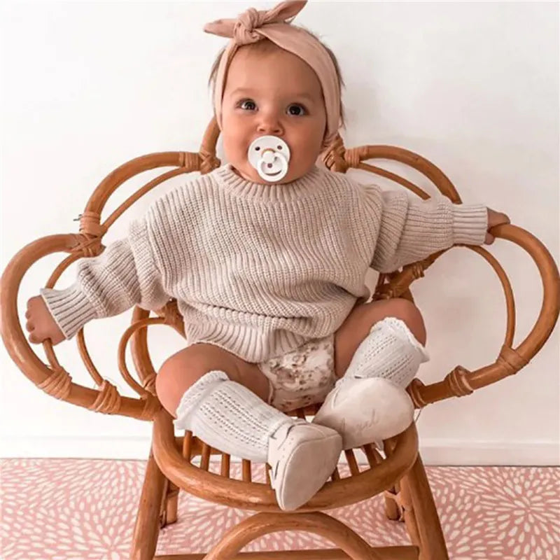 Newborn Baby Girl Boy Knitted Long Sleeve Autumn Winter Sweater Solid Loose Pullover Casual Tops Kids Clothes 3M-5Y