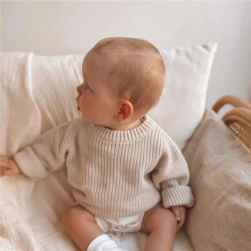 Newborn Baby Girl Boy Knitted Long Sleeve Autumn Winter Sweater Solid Loose Pullover Casual Tops Kids Clothes 3M-5Y