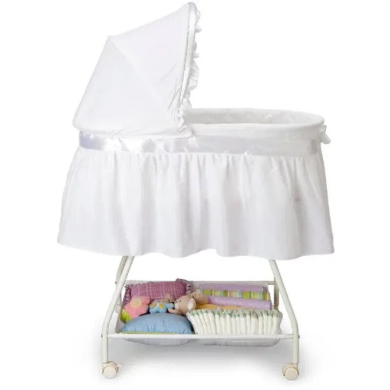 Classic Sweet Bassinet Children's Bed Bases & Frames Adjustable Canopy with Large Storage Basket Underneath