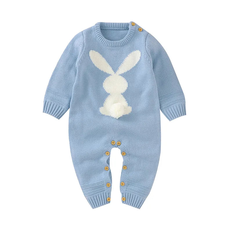 Cute Rabbit Pom Pom Newborn Toddler Jumpsuit Outfit Knitted Warm