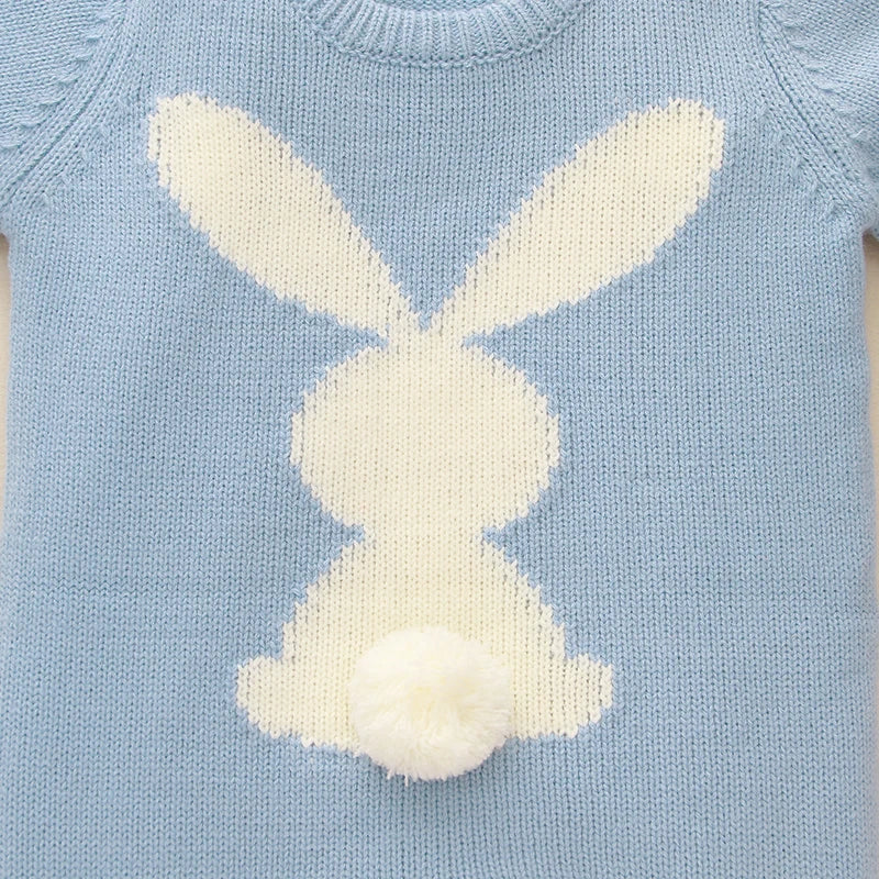 Cute Rabbit Pom Pom Newborn Toddler Jumpsuit Outfit Knitted Warm