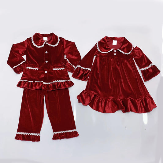 2023 Winter Sleepwear Family Christmas Matching Pajamas Set Red Velvet Pyjamas Kids Clothes Girls Boys Women Baby Childrens PJS