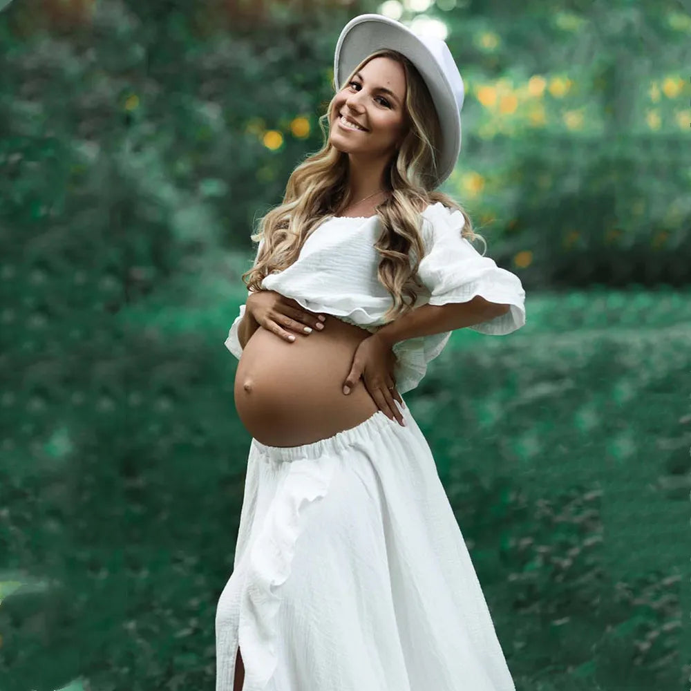 Boho Rust Cotton Maternity Photoshoot Long Dress Bohemian Cotton 2 in 1 Pregnancy Photography Dress