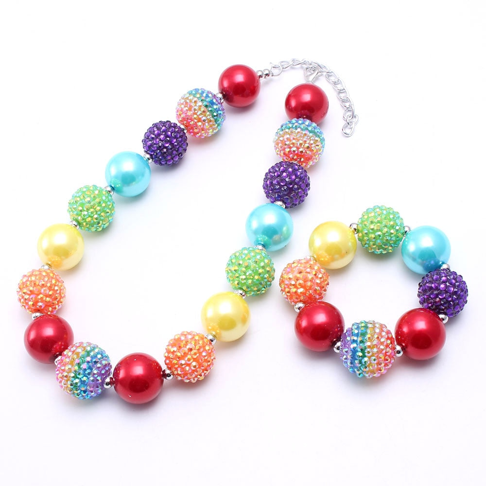 Adorable Rainbow Style Beads Necklace Bracelet Colorful Kids